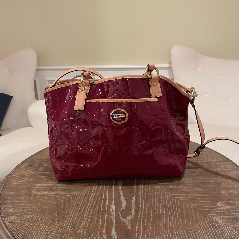 Coach Burgundy and Tan Shoulder Bag